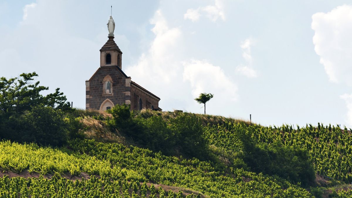 Kapellet "Madone de Fleurie" fra 1866 ligger pent til på en ås i en av Beaujolais mest kjente "cru"-er, Fleurie.
